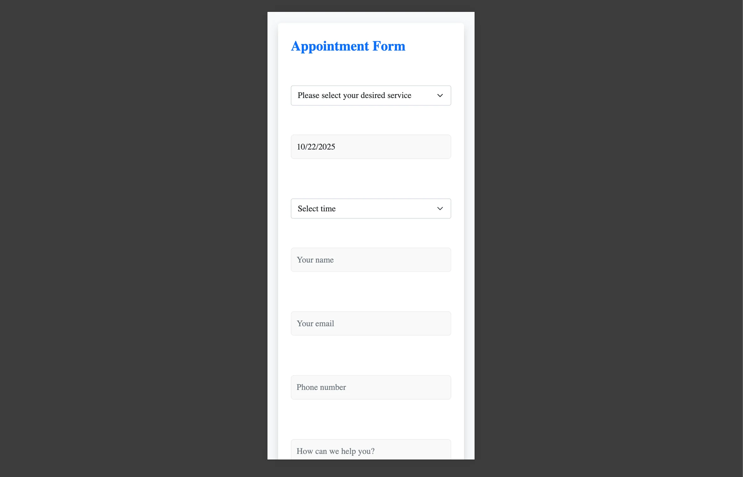 Mobile Contact Form
